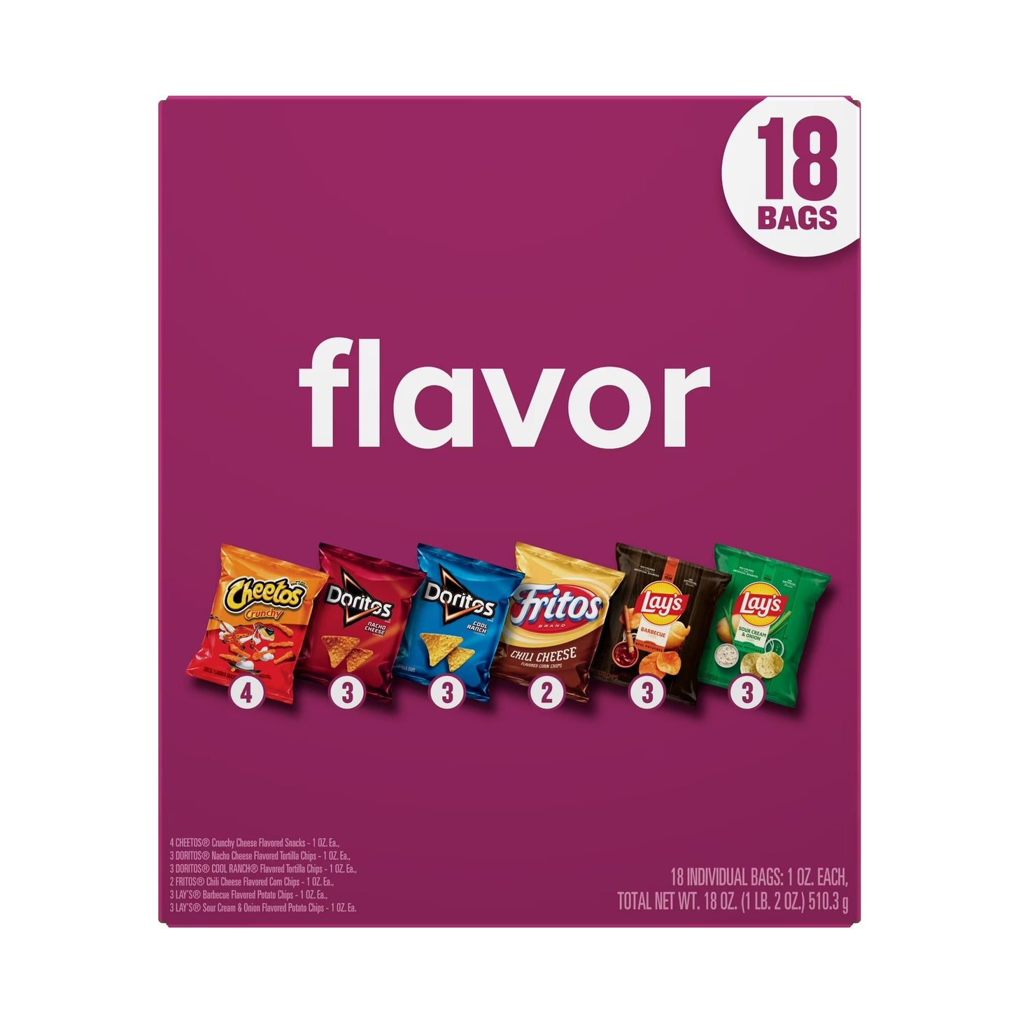 Frito-Lay Flavor Mix Snack Chips Variety, 18 Pack( 2 pack)