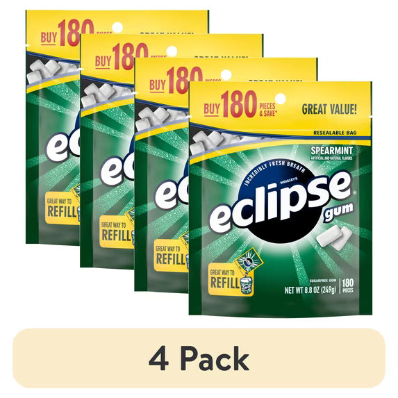 (4 pack) Eclipse Spearmint Sugar Free Chewing Gum, Value Pack