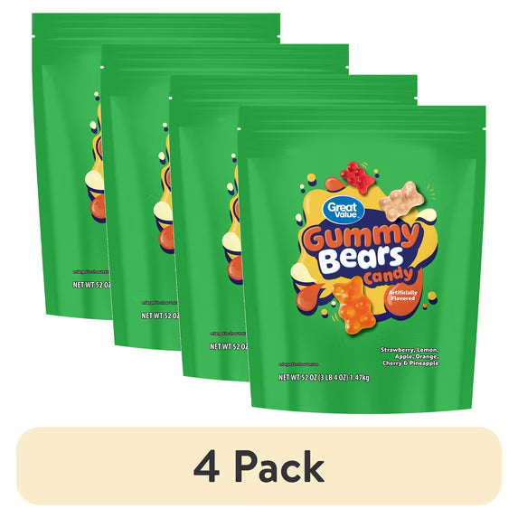 (4 pack) Great Value Gummy Bears Candy, 52 oz Bag