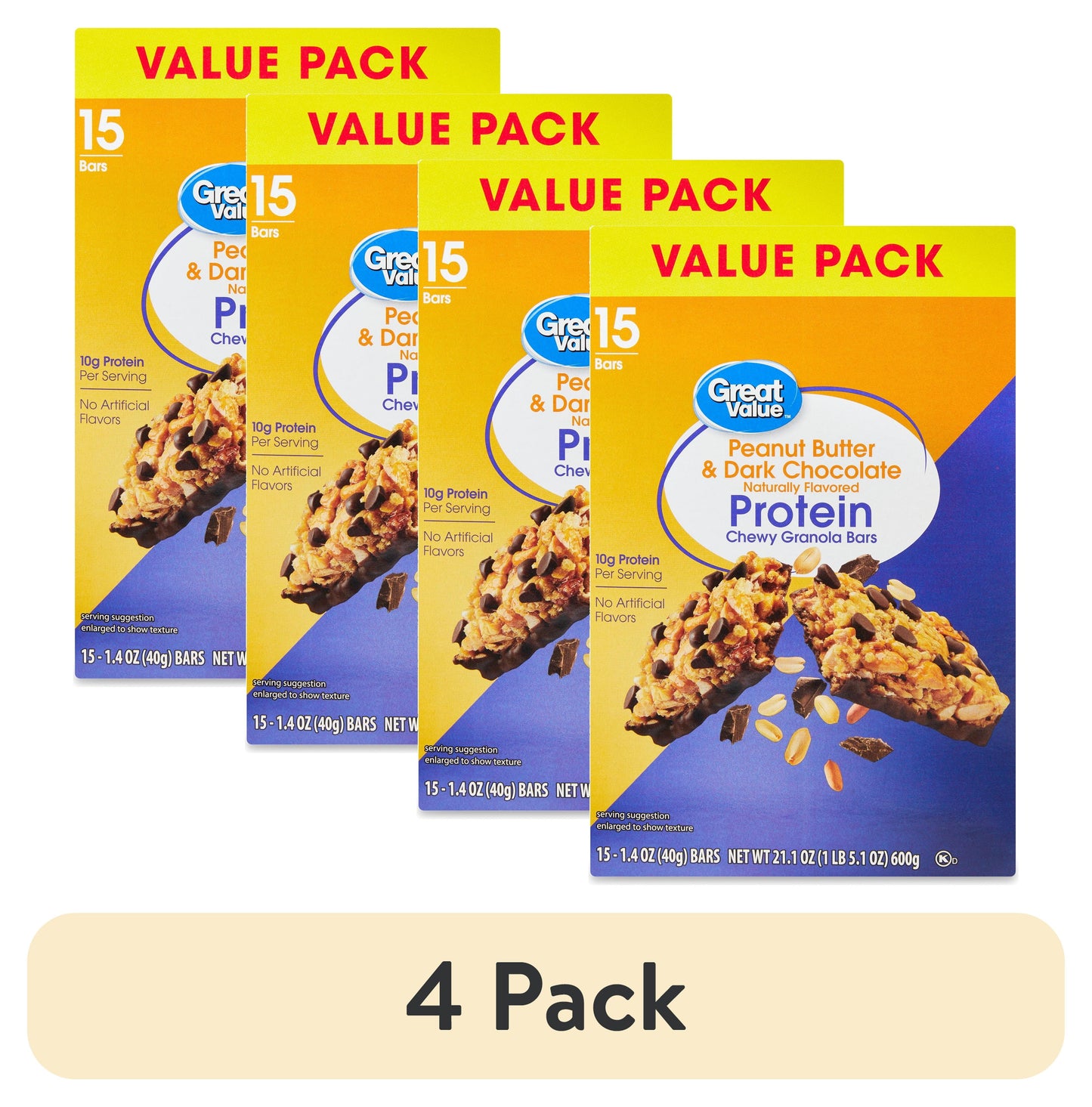 Great Value Peanut Butter and Dark Chocolate Protein Bars, 21.1 oz, 15 Count