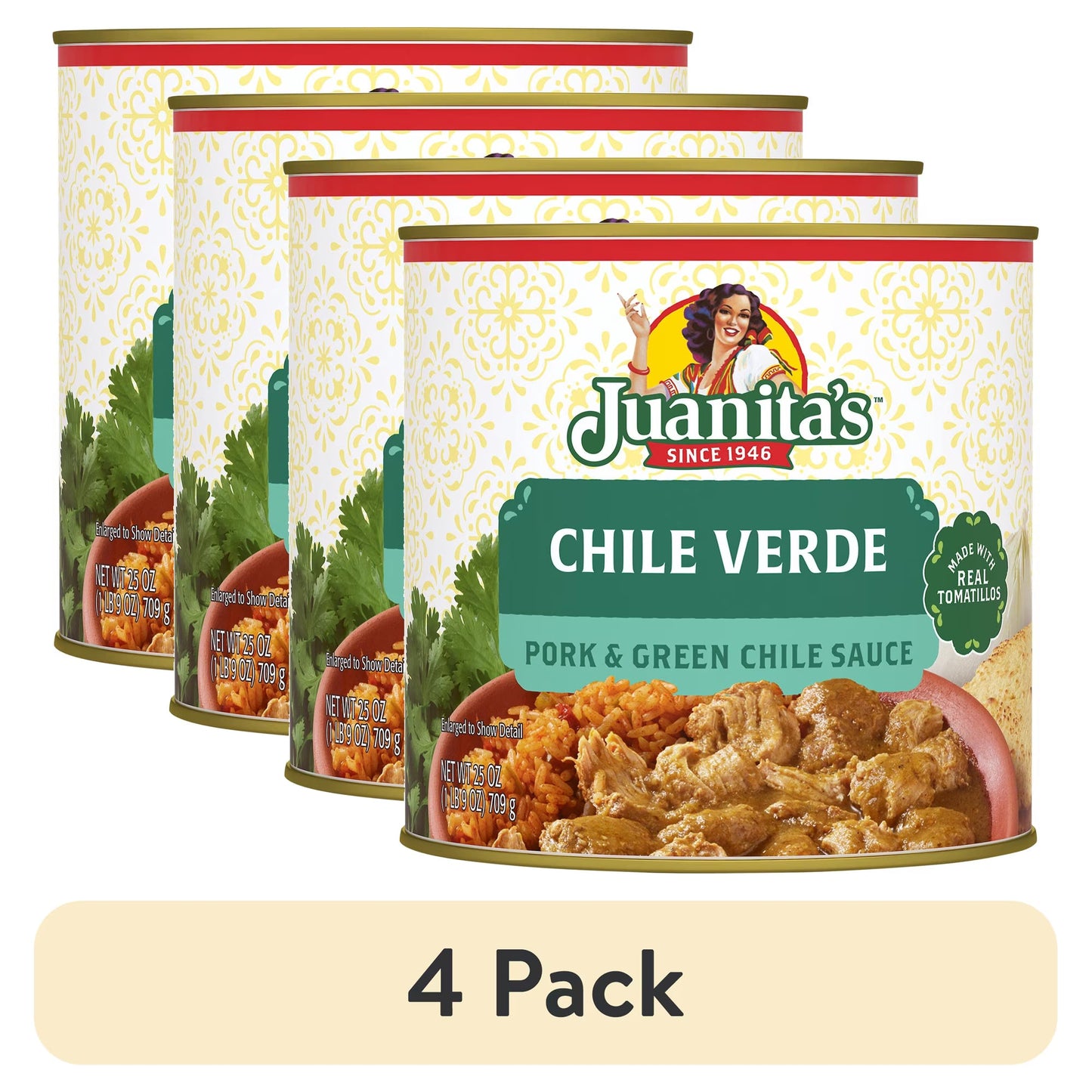 (4 pack) Juanita's Foods Pork Chile Verde, 25 oz Can