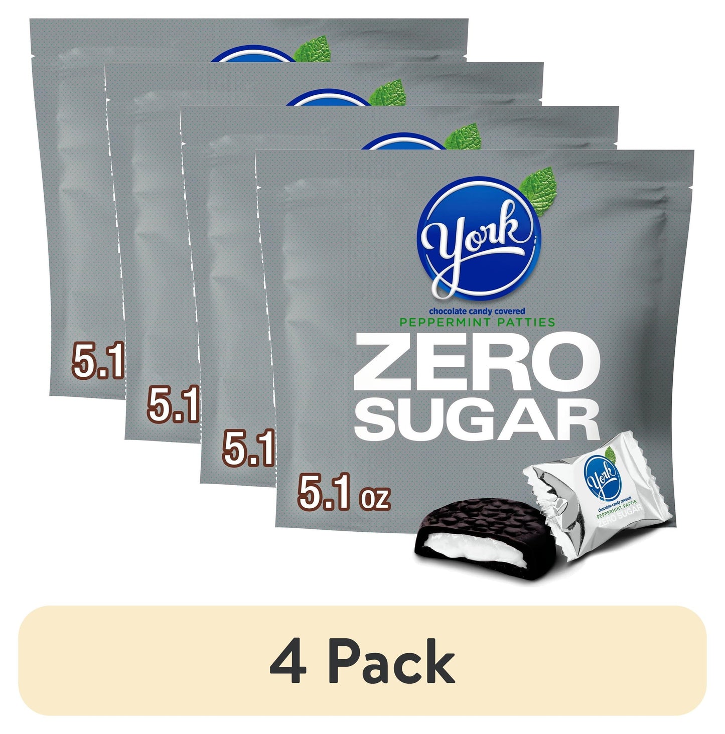 York Zero Sugar Chocolate Peppermint Patties, Candy Bag, 5.1 oz