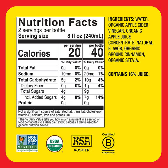 Hero image 8 of (2 pack) Bragg Organic Apple Cider Vinegar Refresher, Apple Cinnamon, 16 fl oz, 8 of 10     Visit the Bragg Store (2 pack) Bragg Organic Apple Cider Vinegar Refresher, Apple Cinnamon, 16 fl oz
