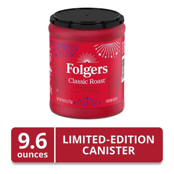 (6 pack) Folgers Classic Roast Medium Roast Ground Coffee, Limited Edition Canister for America’s 250th Anniversary, 9.6 oz