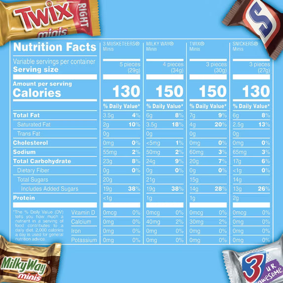 Snickers, Twix & More Minis Chocolate Candy Bars Variety pack - 30.63 oz Bulk Bag