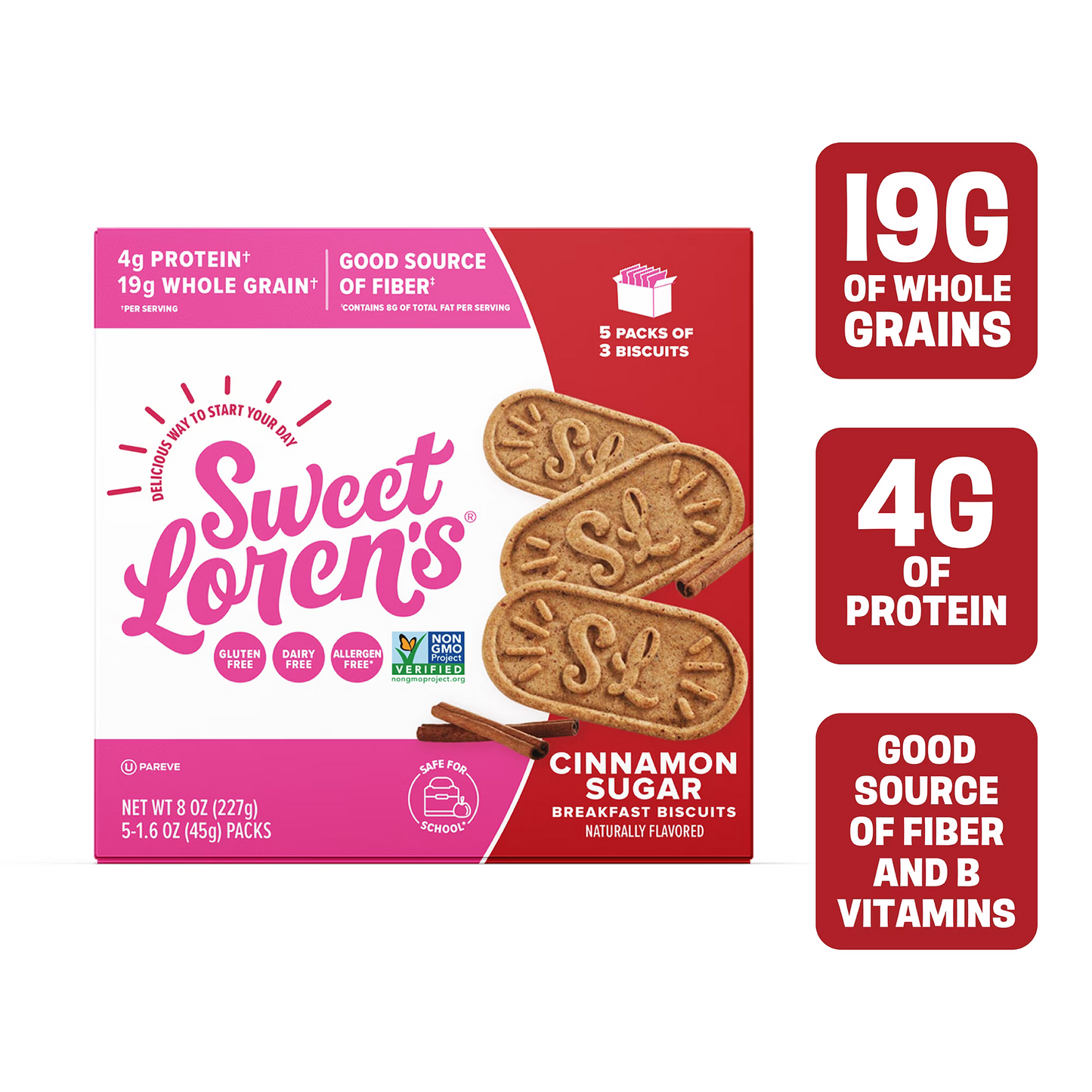 Sweet Loren's Breakfast Biscuits, Cinnamon Sugar, Gluten Free, 15 Count, 1.6 oz (45g) Each