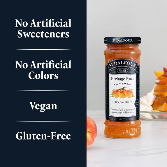 (2 pack) St Dalfour Heritage Peach Fruit Spread, 100% from Fruit, Vegan & Gluten Free, 10 oz Jar