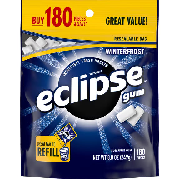 (4 pack) Eclipse Winterfrost Sugar Free Chewing Gum, Value Pack - 180 ct Bag
