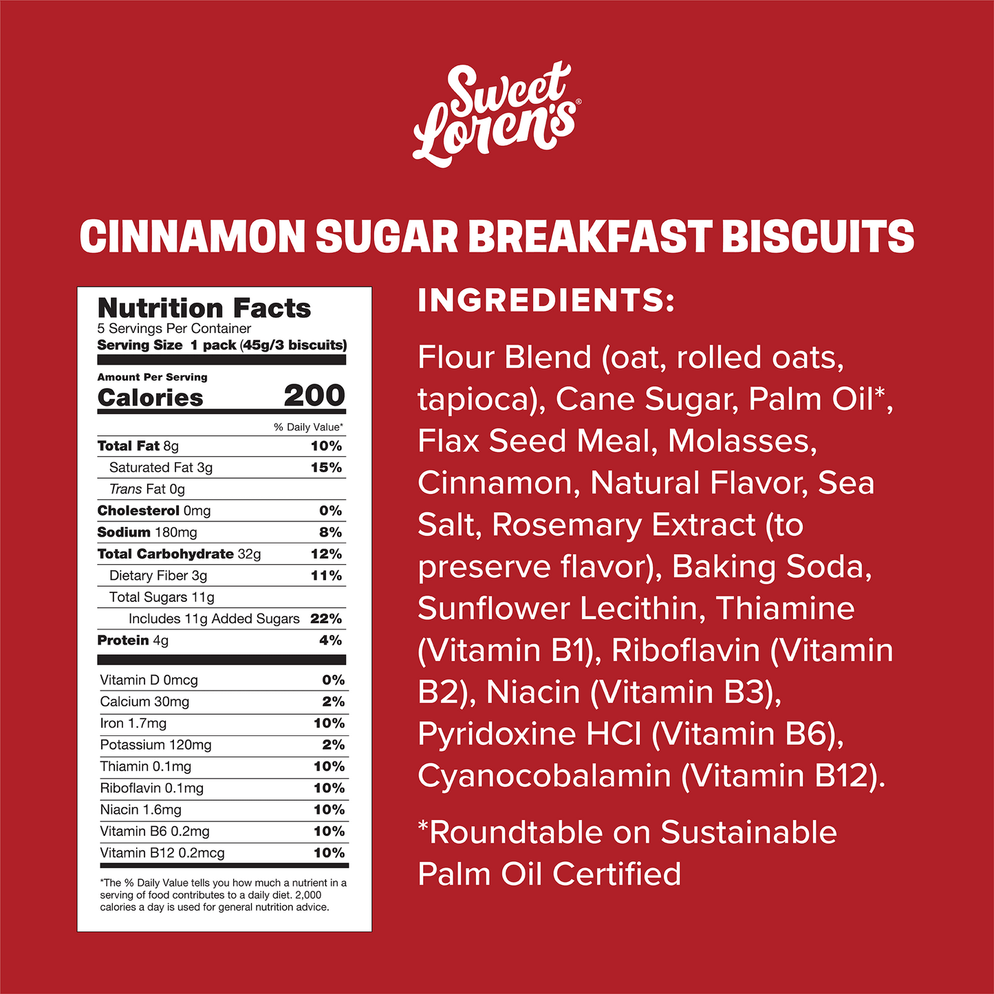 Sweet Loren's Breakfast Biscuits, Cinnamon Sugar, Gluten Free, 15 Count, 1.6 oz (45g) Each