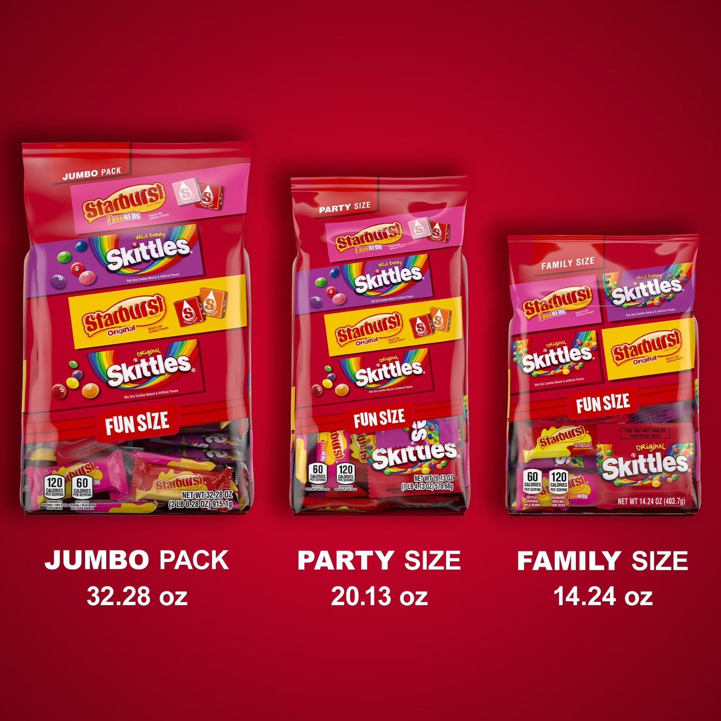 Skittles & Starburst Fun Size Chewy Candy Variety Bag, Party Size - 20.13 oz Bulk Bag