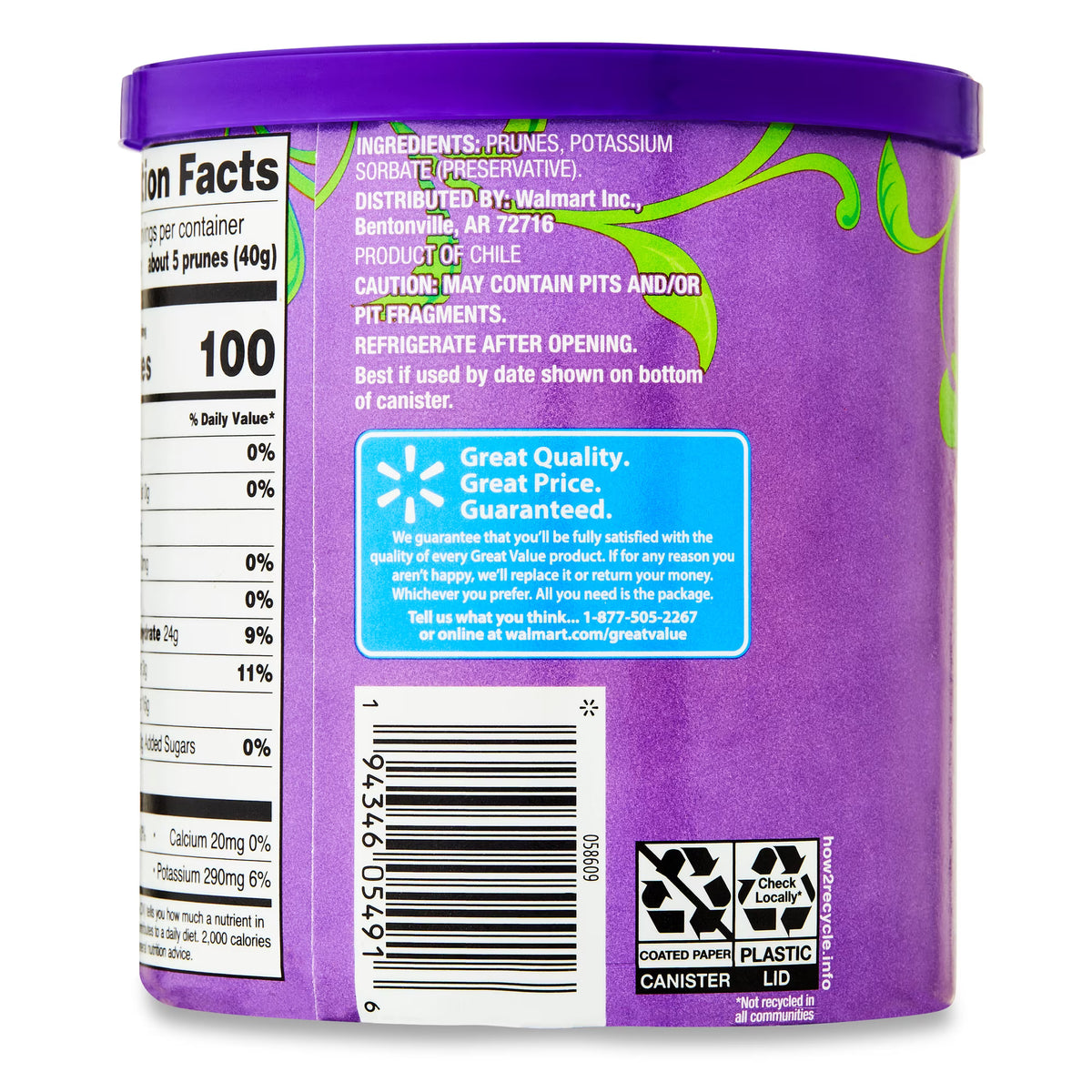 Great Value Unsweetened Pitted Prunes, 16 oz( pack of 3)