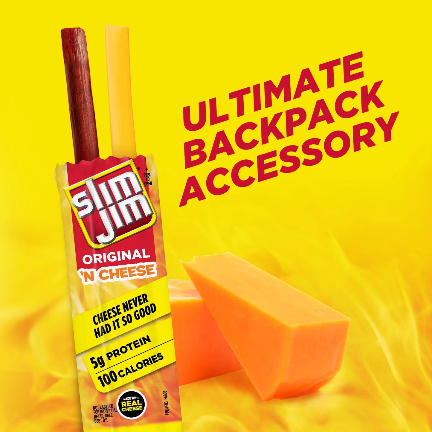 Slim Jim Smoked Meat Jerky Snack Sticks & Cheese, Original Flavor, 5g Protein Per Serving, 0.9 oz. (10-Count)