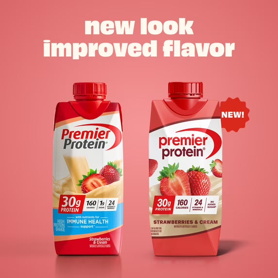 ( 2 pack)Premier Protein Shake, Strawberries & Cream, 30g Protein, 11 fl oz, 4 Ct