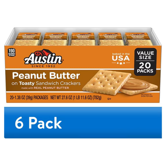 Hero image 5 of (6 pack) Austin Peanut Butter On Toasty Sandwich Crackers, Lunch Snacks, 20 Count, 5 of 10     Best seller Austin (6 pack) Austin Peanut Butter On Toasty Sandwich Crackers, Lunch Snacks, 20 Count