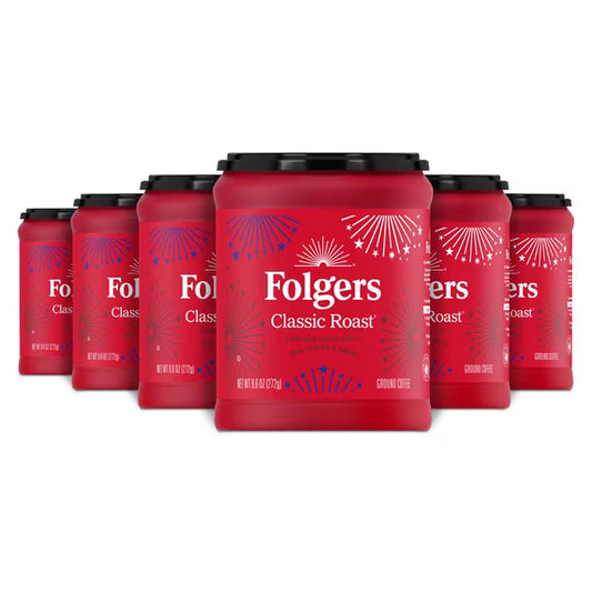 (6 pack) Folgers Classic Roast Medium Roast Ground Coffee, Limited Edition Canister for America’s 250th Anniversary, 9.6 oz