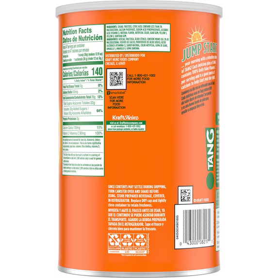 (2 pack) Tang Drink Mix, 1 Canister, for Flavorful Hydration and Shareable Refreshment, Orange