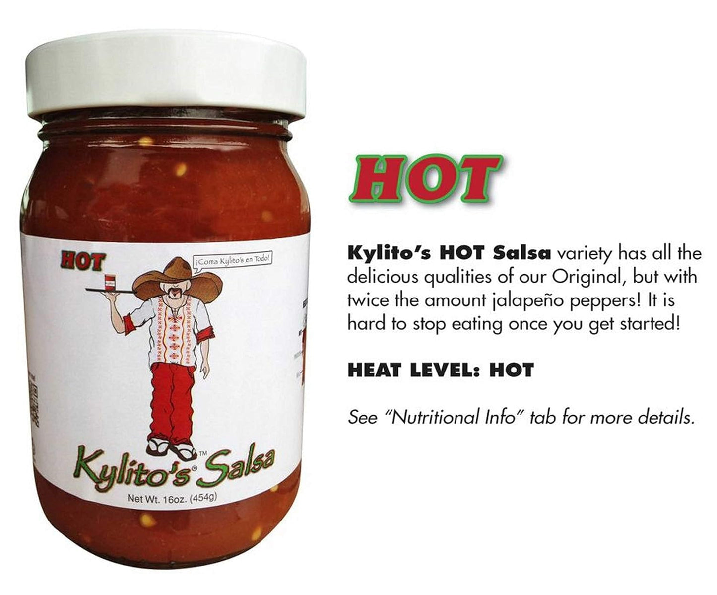 Kylito's Salsa 16oz Jar (Pack of 3) (Choose Flavor Below) (Hot - Hot) by Kylito's