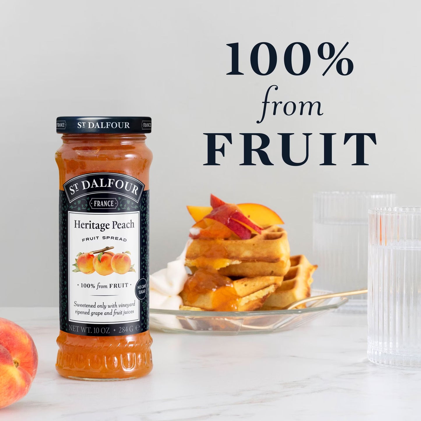 St Dalfour Heritage Peach Fruit Spread, 100% from Fruit, Vegan & Gluten Free, 10 oz Jar