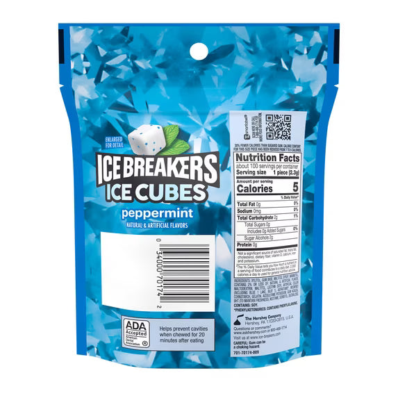 Ice Breakers Ice Cubes Peppermint Flavored Sugar Free Chewing Gum, Pouch ( pack of 2)