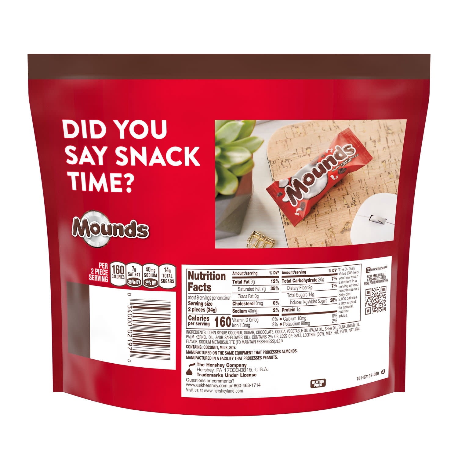 Mounds Coconut and Dark Chocolatey Snack Size Candy, Bag 10.8 oz