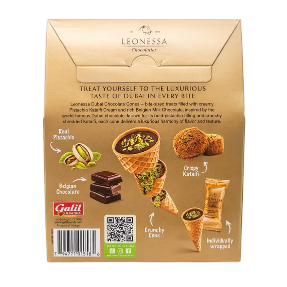 Leonessa Chocolatier Dubai Chocolate Cones, Milk Chocolate with Crispy Kataifi & Pistachio Kunafa Cream, Made with Belgian Chocolate, 4.7 oz Gable Box, 10 Count ( pack of 2)