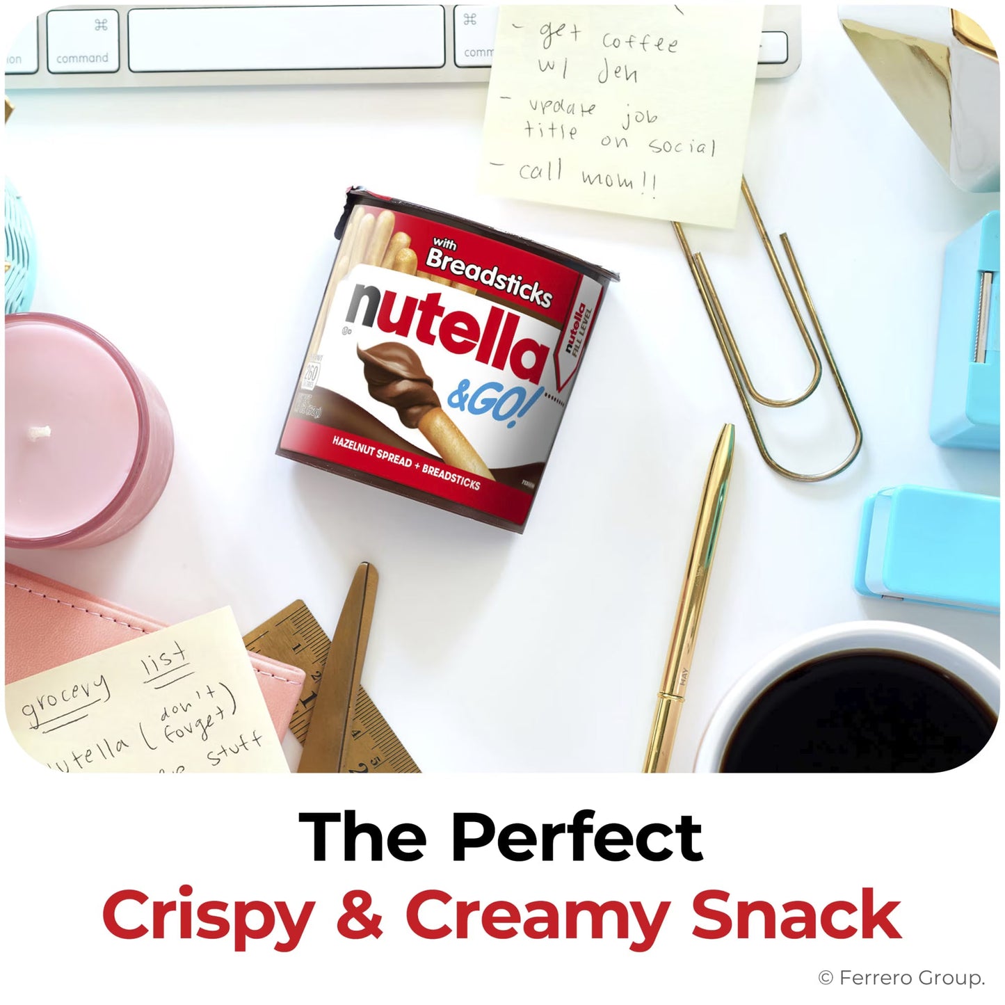 Nutella & GO! Chocolate Hazelnut Spread with Cocoa + Breadsticks, 4 Snack Packs, 1.8 oz Each