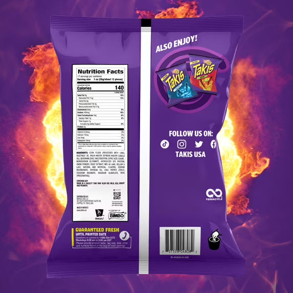 Takis Fuego 17 oz Fiesta Size Bag, Hot Chili Pepper & Lime Rolled Tortilla Chips(pack of 3)