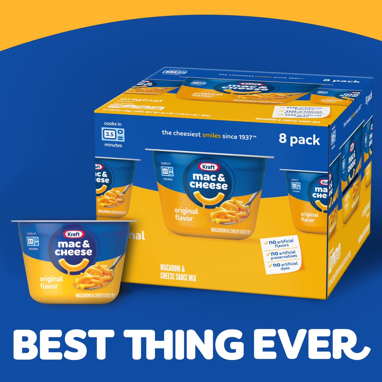 Kraft Mac and Cheese, 8 Cups, for Easy Dinner or Dinner Sides, Original Flavor, No Artificial Flavors, Preservatives or Dyes, 2.05 oz