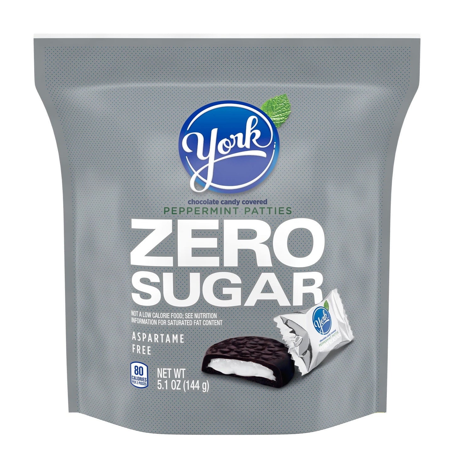 York Zero Sugar Chocolate Peppermint Patties, Candy Bag, 5.1 oz