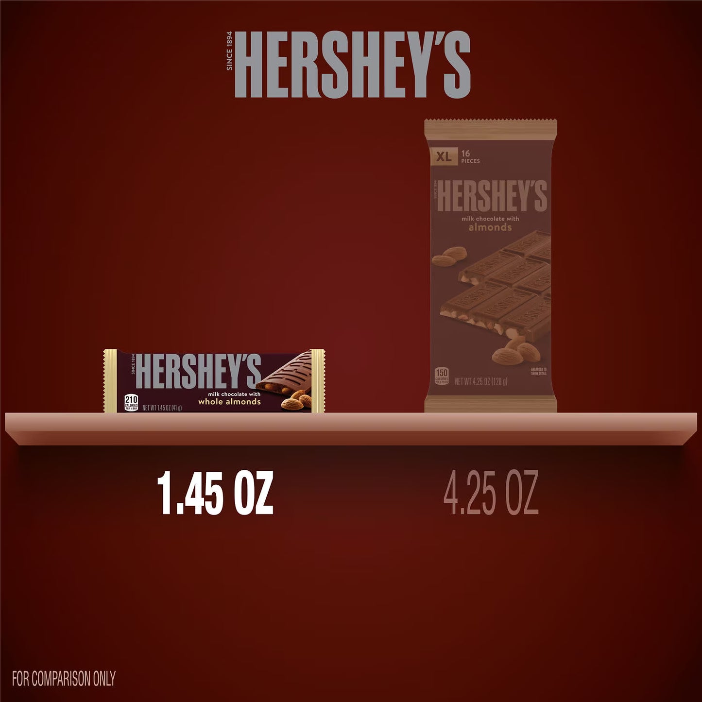 (3 pack) Hershey's Milk Chocolate with Whole Almonds Candy, Bars 1.45 oz, 6 Count