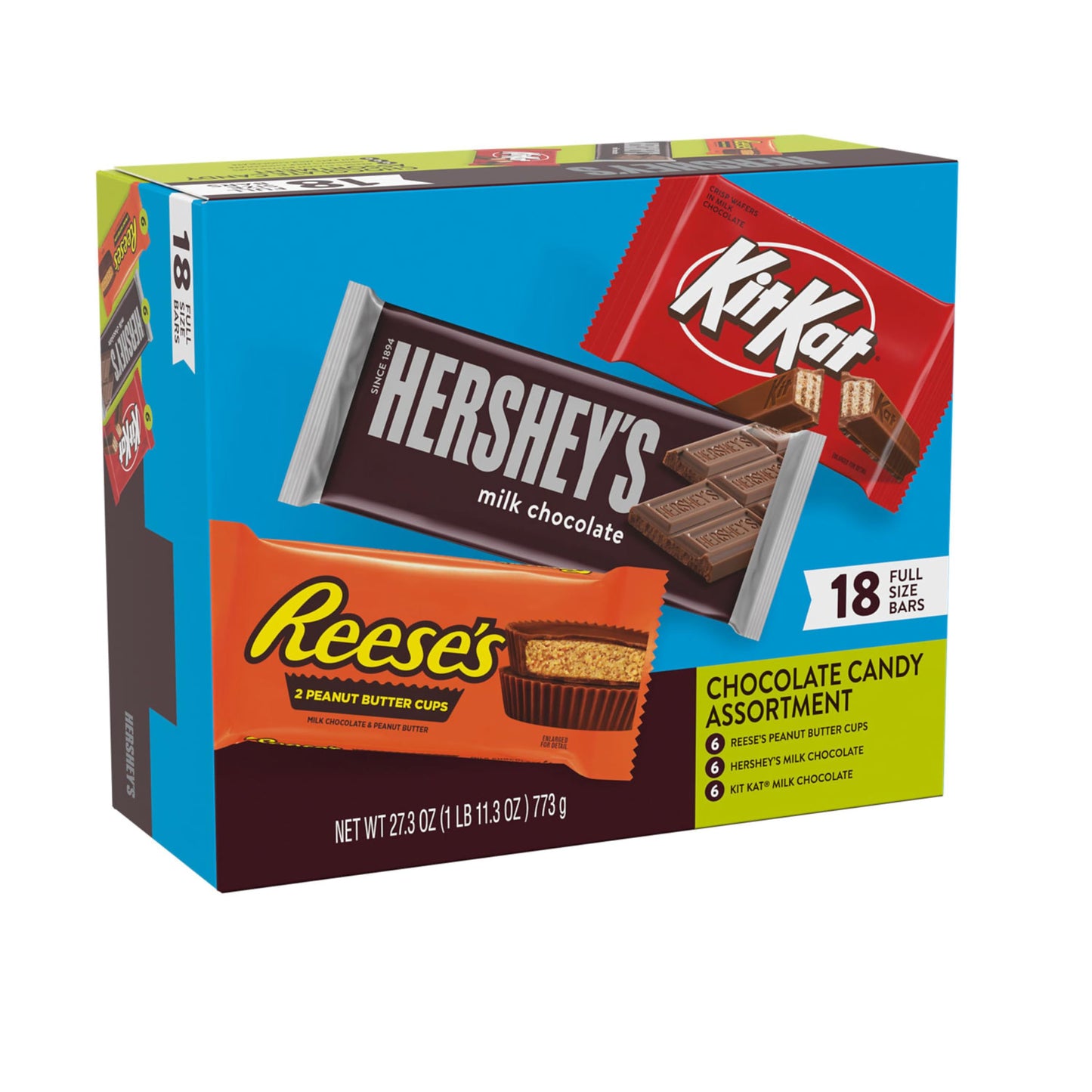 HERSHEY'S, KIT KAT and REESE'S Assorted Milk Chocolate Candy Variety Box, 27.3 oz (18 Pieces)