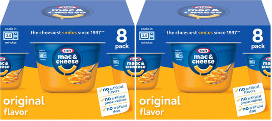 Kraft Original Easy Microwavable Macaroni and Cheese Cups (8 ct Box, 2.05 oz Cups) (Pack of 2)