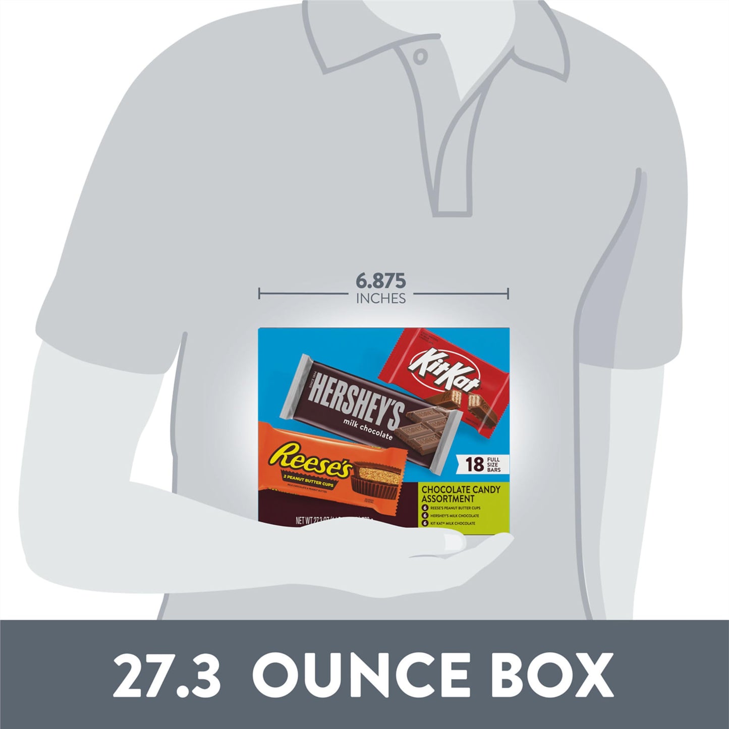 HERSHEY'S, KIT KAT and REESE'S Assorted Milk Chocolate Candy Variety Box, 27.3 oz (18 Pieces)