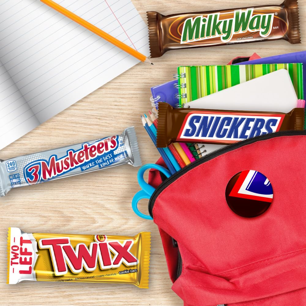 SNICKERS, TWIX, 3 MUSKETEERS, MILKY WAY Full Size Back to School Chocolate Bar Variety Pack, 18 ct Bulk Candy Box