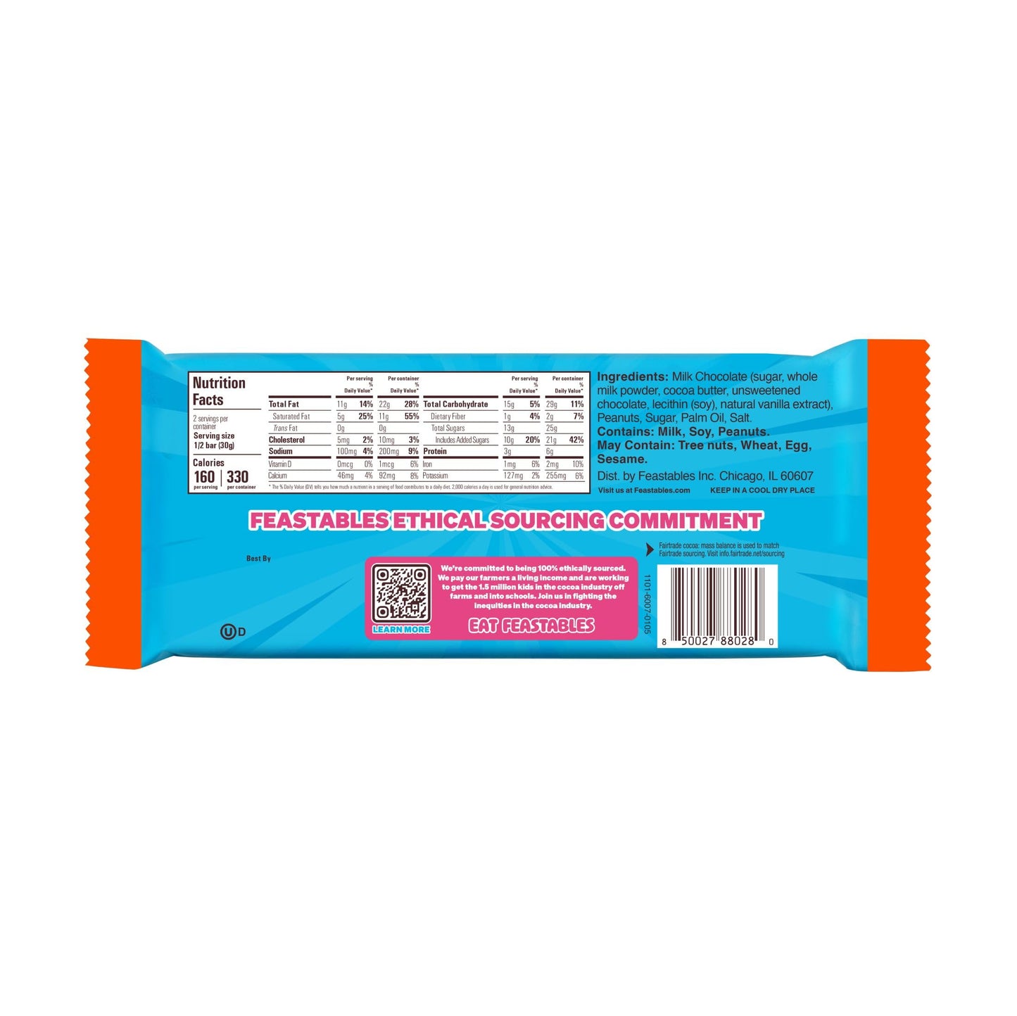 MrBeast Feastables Peanut Butter Milk Chocolate Bar, King Size, 10 Count