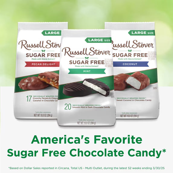 (2 pack)RUSSELL STOVER Sugar Free Dark Chocolate Mint Candy, 10 oz. bag