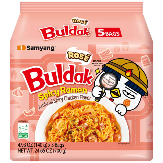 (8 pack) Samyang Buldak Rosé Spicy Chicken Instant Ramen Noodles, 5 Pack, 4.93 oz Bags