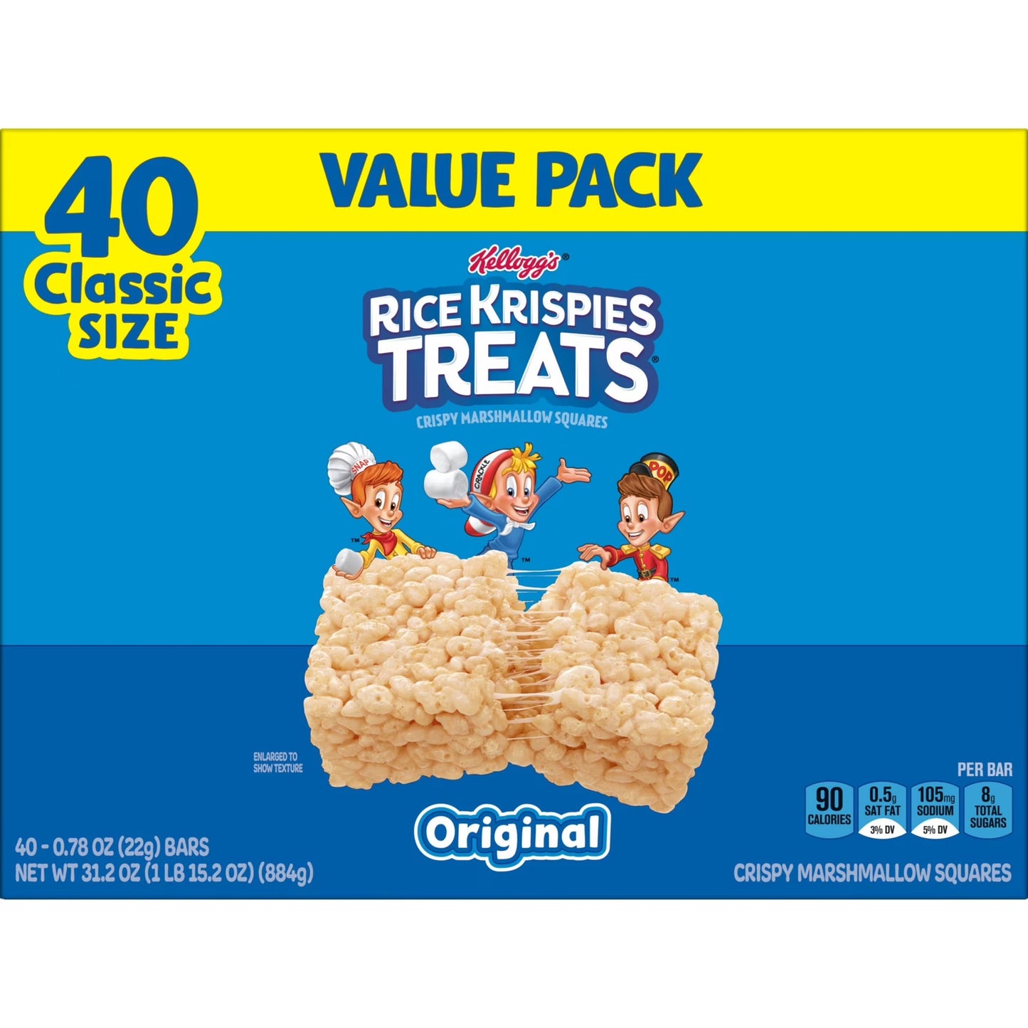 Rice Krispies Treats Original Chewy Crispy Marshmallow Squares, Snacks Value Pack, 31.2 oz, 40 Count