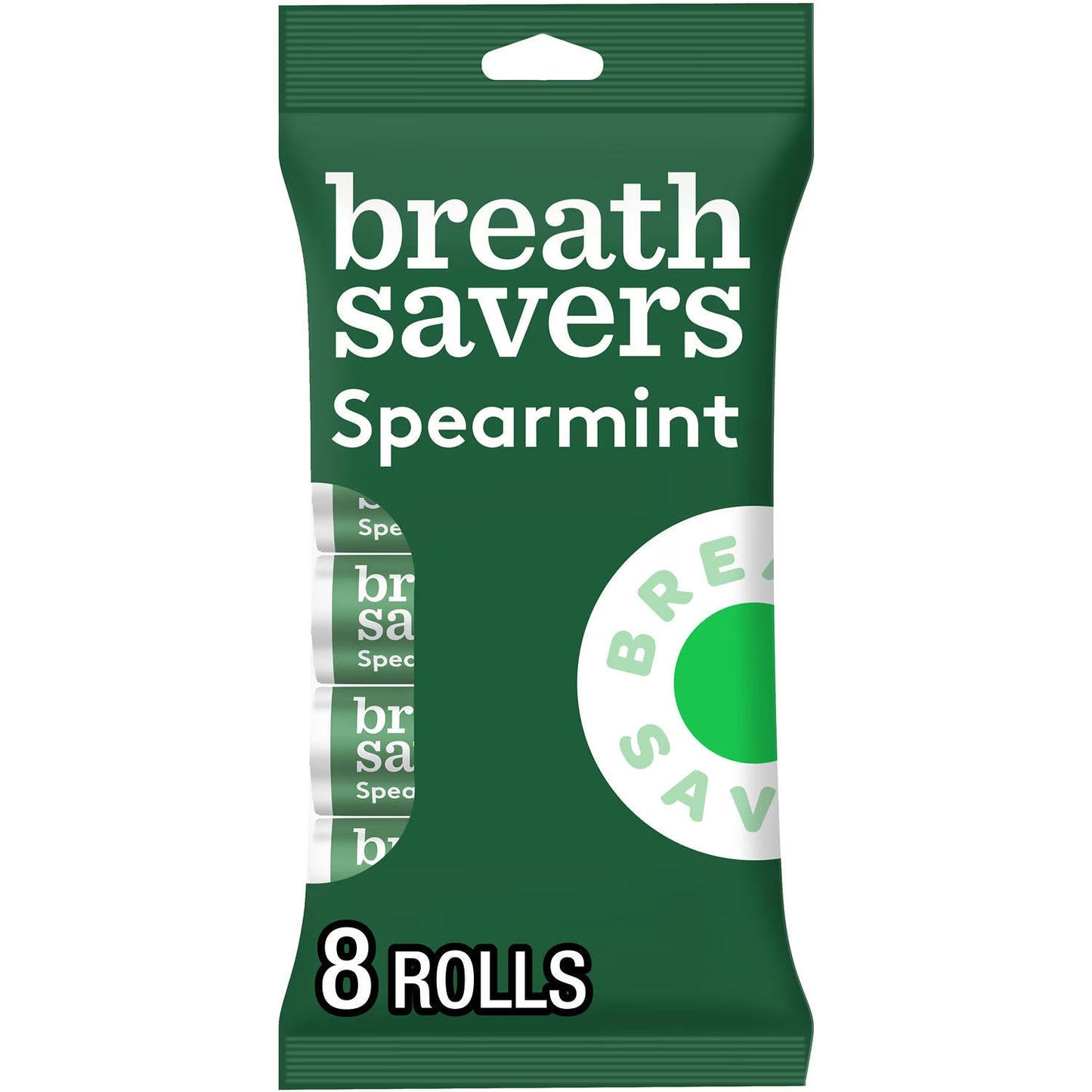 (3 pack) Breath Savers Spearmint Flavored Sugar Free Breath Mints, Rolls 0.75 oz, 8 Count