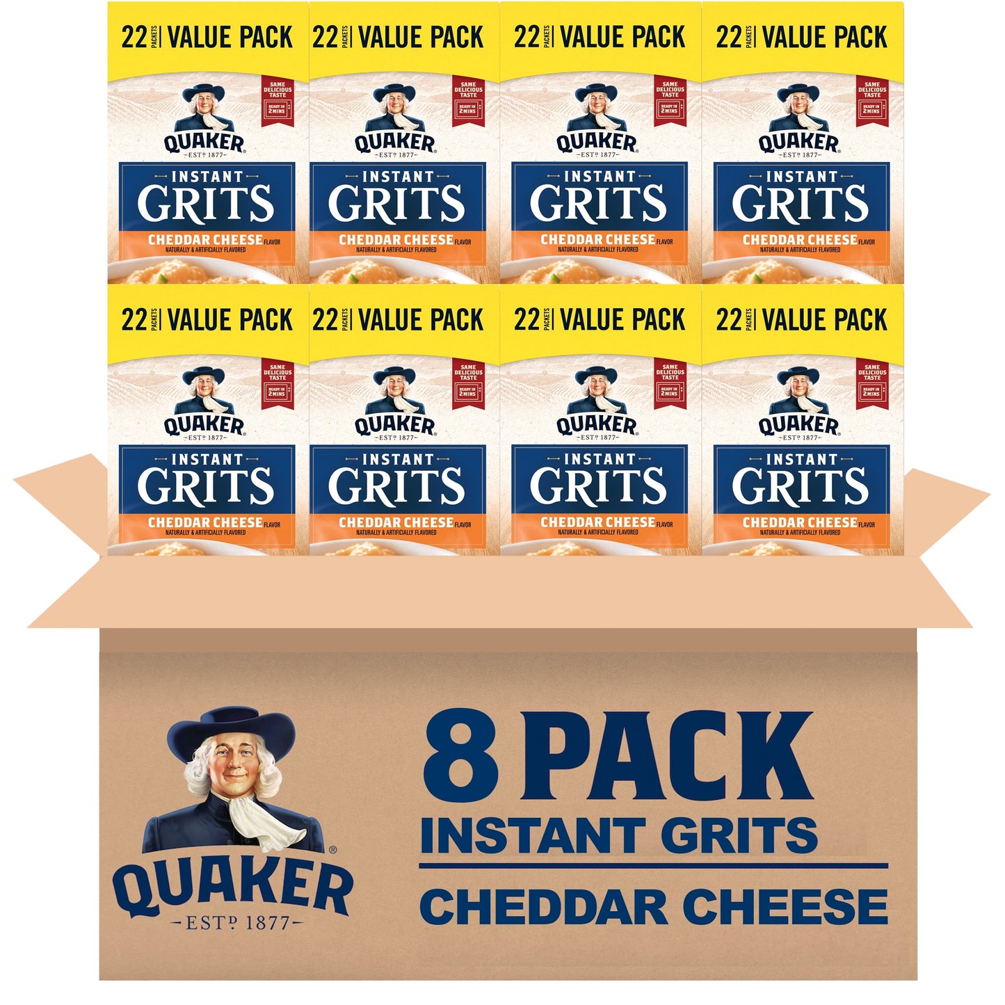 Quaker Instant Grits Cheddar Cheese Naturally Flavored, 0.98 oz 22 Count Box