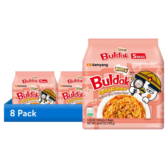 (8 pack) Samyang Buldak Rosé Spicy Chicken Instant Ramen Noodles, 5 Pack, 4.93 oz Bags