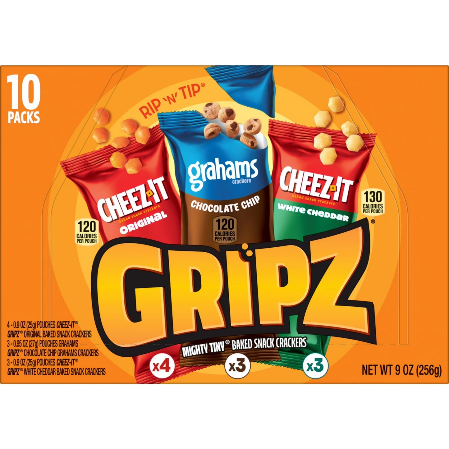 Cheez-It Gripz Original Baked Snack Crackers, Mini Crackers, 10 Count( pack of 3)