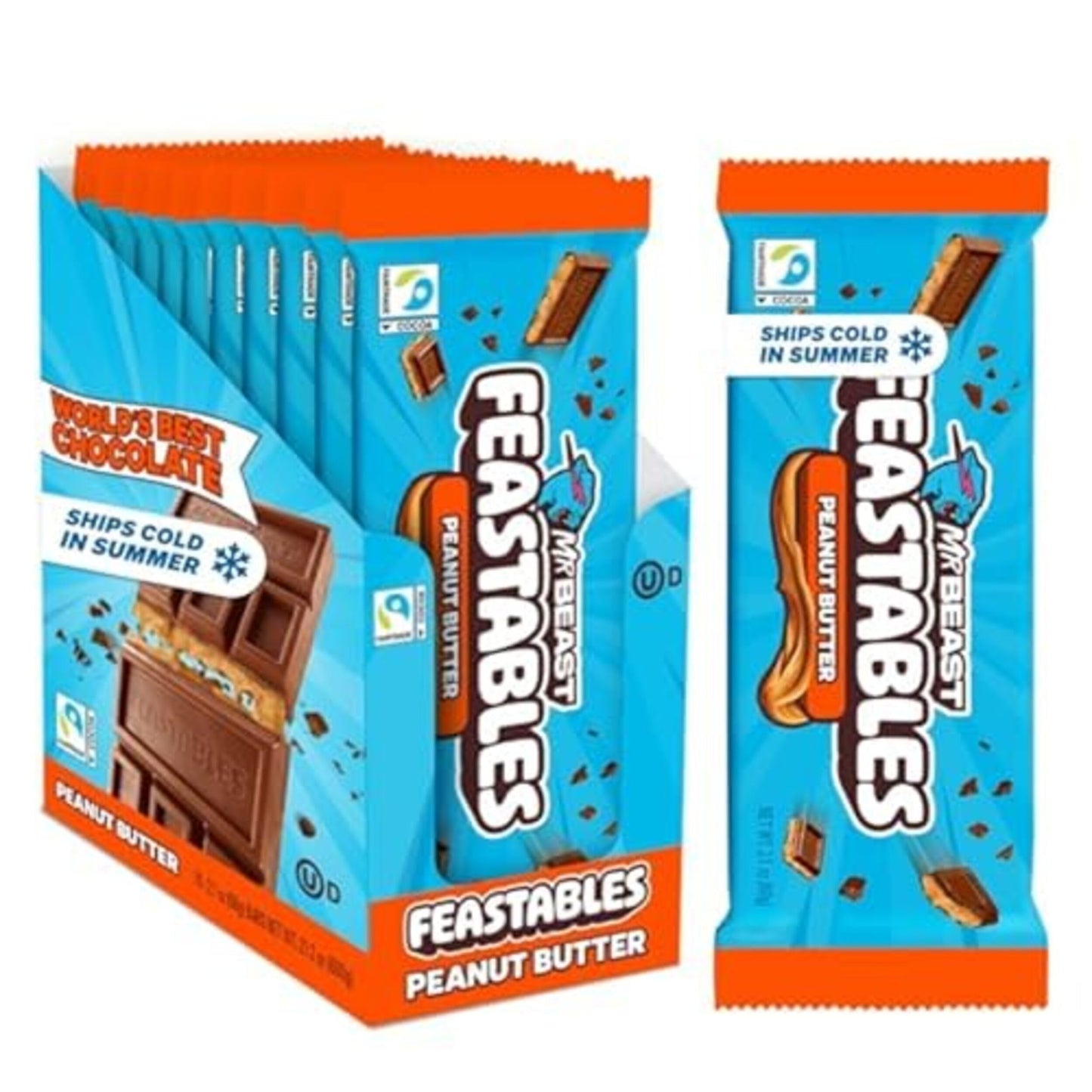 MrBeast Feastables Peanut Butter Milk Chocolate Bar, King Size, 10 Count