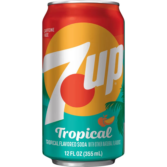 7UP Tropical Caffeine Free Lemon Lime Mango Peach Soda Pop, 12 fl oz, 12 Pack Cans( pack of 2)