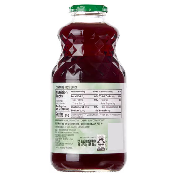 (3 pack) Great Value Organic 100% Tart Cherry Juice, 32 fl oz