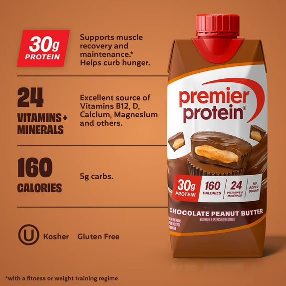 Premier Protein Shake, Chocolate Peanut Butter, 30g Protein, 11 fl oz, 12 Ct
