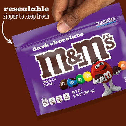 M&M'S 50% Cacao Dark Chocolate Candy, Family Size Resealable Bag - 18 oz( pack of 2)