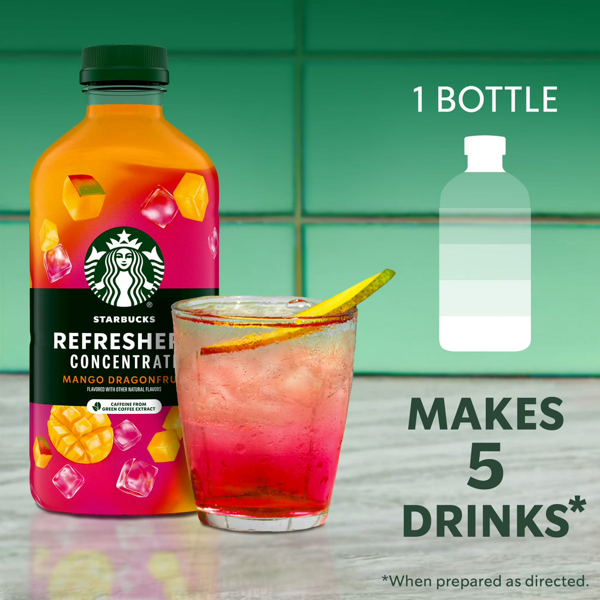 Starbucks Refreshers Concentrate Mango Dragonfruit, Refreshing Drink, Cold Drinks 32 fl oz
