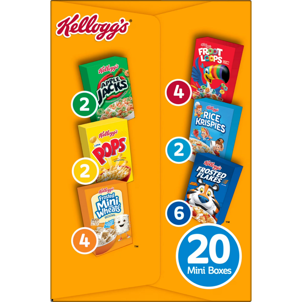 Kellogg's Assortment Pack Variety Pack Breakfast Cereal Box, 21.8 oz, 20 Count