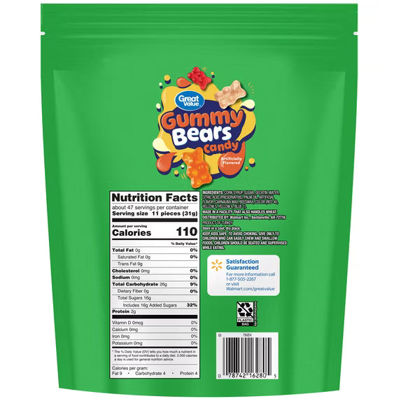 (4 pack) Great Value Gummy Bears Candy, 52 oz Bag
